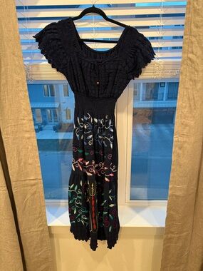 Embroidered Navy Boho Maxi Dress Handmade in Peru